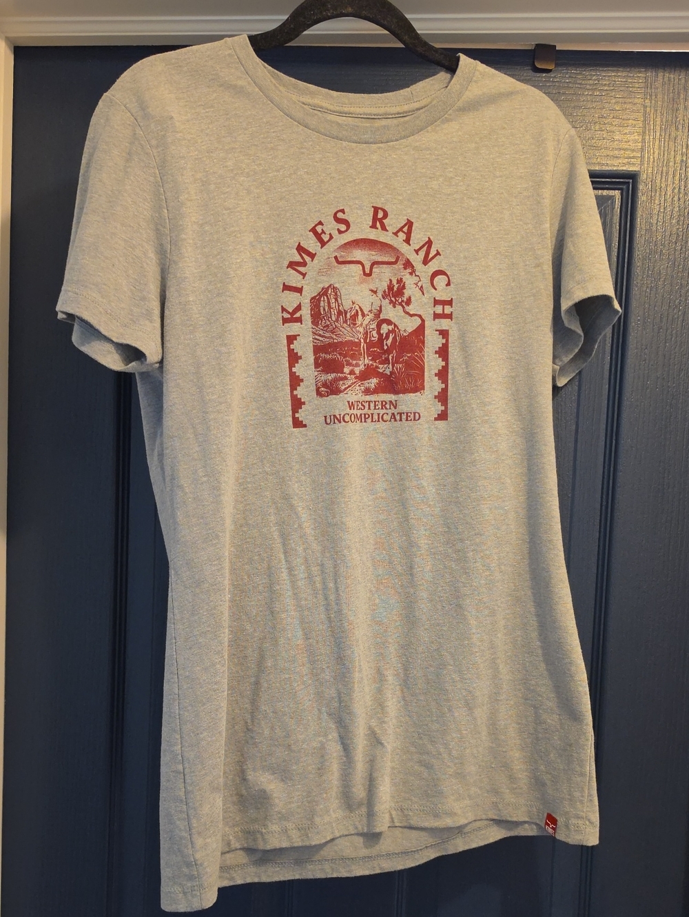 Kimes Ranch Light Gray Tee with Red Western Graphic Logo